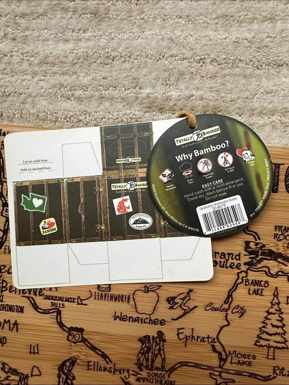 Totally Bamboo Destination Washington State State-Shaped Serving Cutting Board